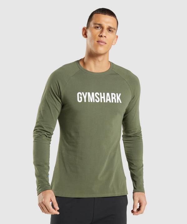 Panske Mikiny Gymshark Apollo Long Sleeve Olivovo Zelená | ID2867049